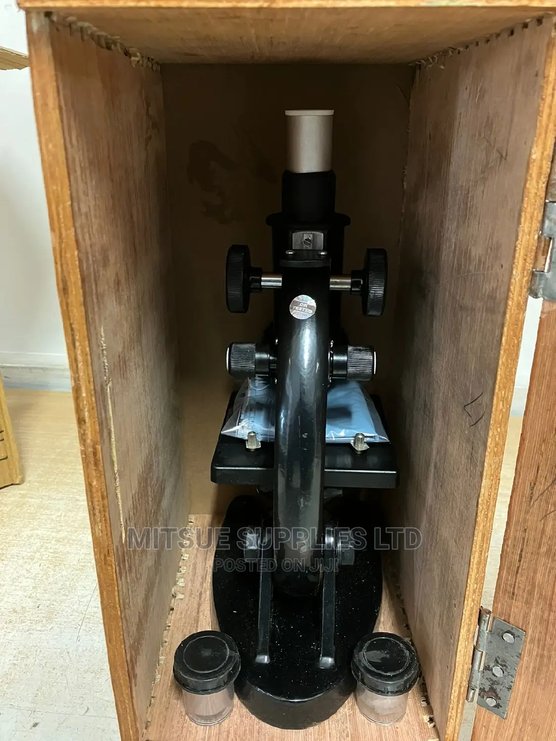 Budget Monocular Microscope Screwed In A Wooden Case