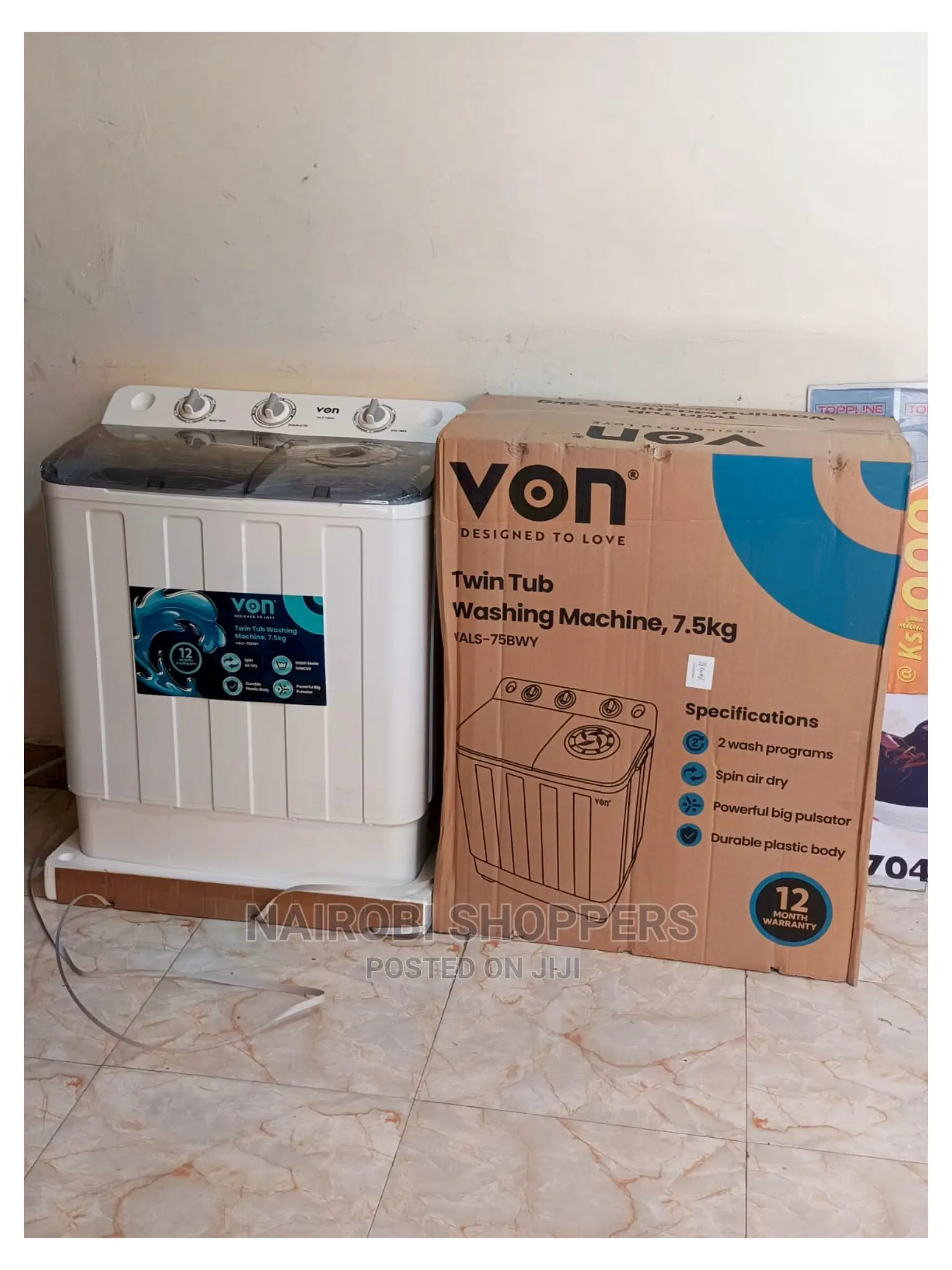 Von Twin Tub Washing Machine 7.5kg
