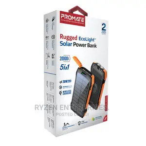 Promate 20000mah Solar Power Bank With 20w 3 Usb-a Port.