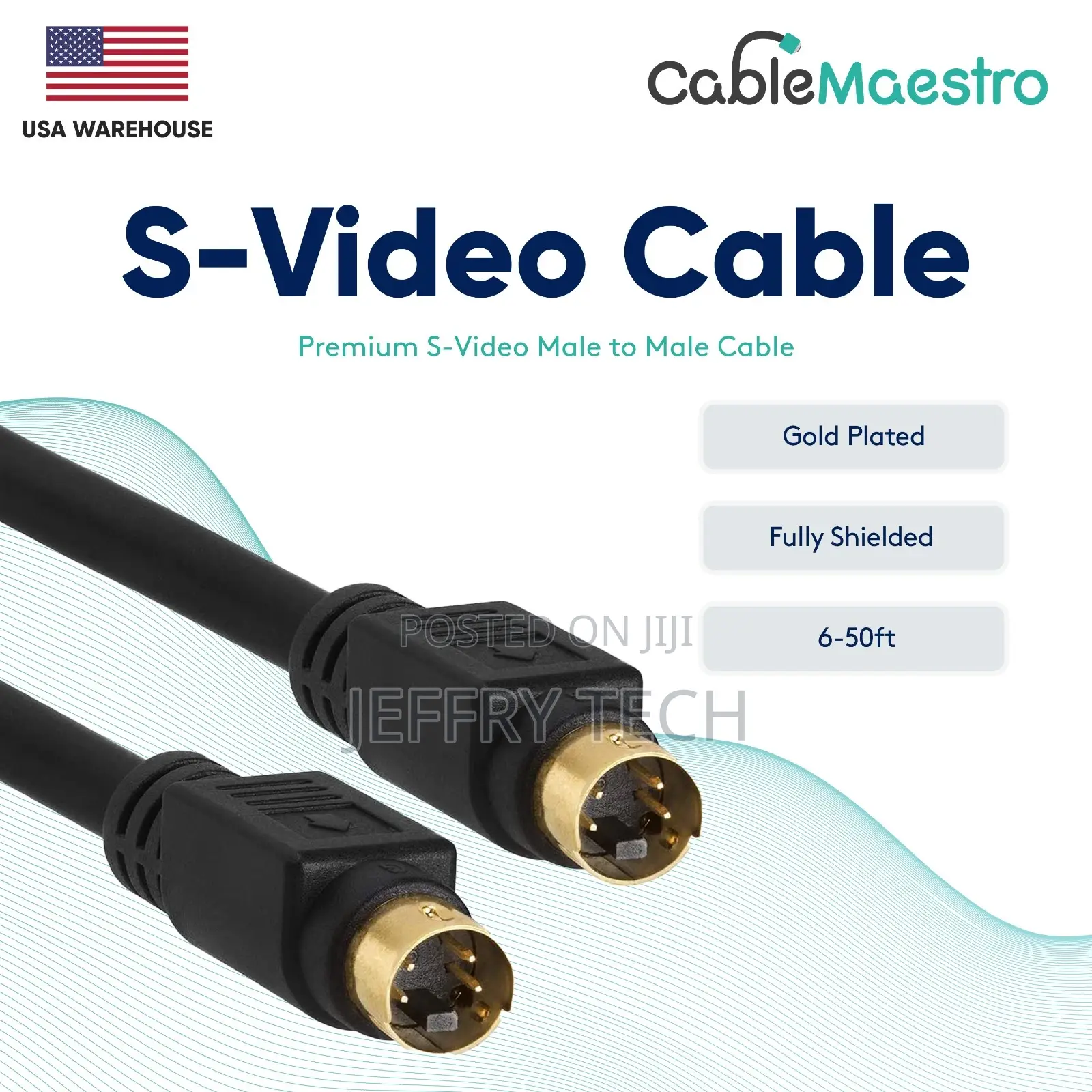 S-Video Cable Male to Male for Monitor VCR Gold Plated 4 Pin