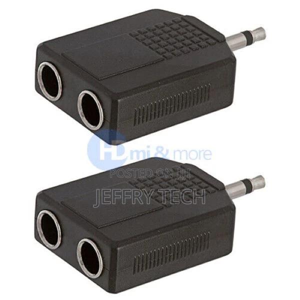 2x 1/8" 3.5mm Mono Plug Adapter to 2-Way 6.35mm Jack Mono He