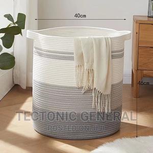 Wooven Cotton Rope Basket-Blue,Grey,Light Blue Print - thumbnail 2