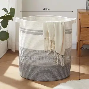 Wooven Cotton Rope Basket-Blue,Grey,Light Blue Print