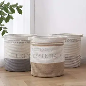 Wooven Cotton Rope Basket-Blue,Grey,Light Blue Print