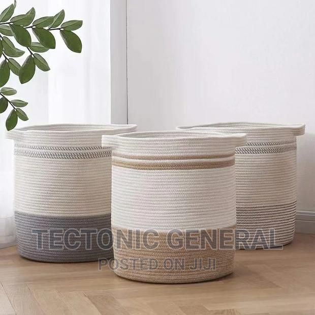 Wooven Cotton Rope Basket-Blue,Grey,Light Blue Print - thumbnail 3