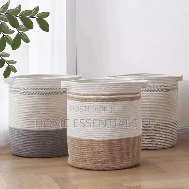 Wooven Cotton Rope Basket-Blue,Grey,Light Blue Print - thumbnail 2