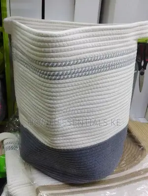 Wooven Cotton Rope Basket-Blue,Grey,Light Blue Print