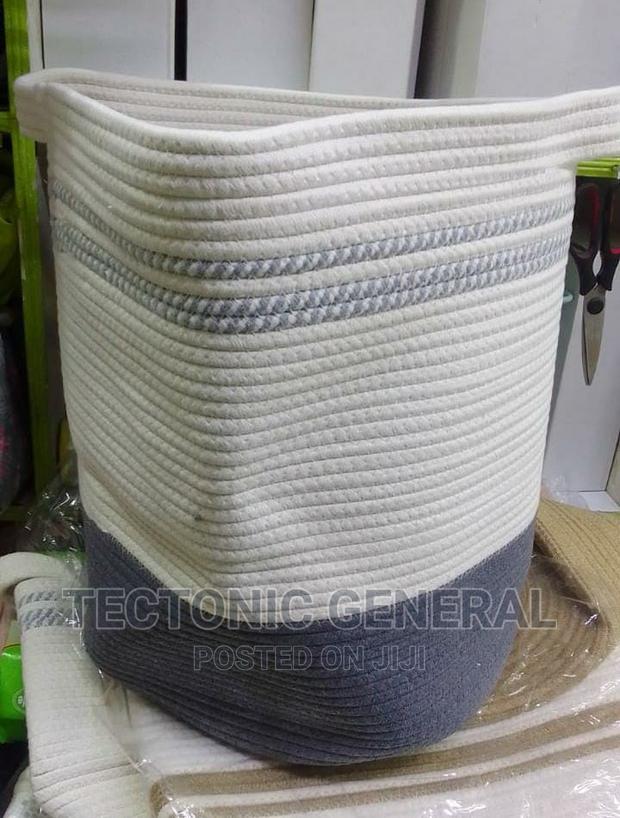 Wooven Cotton Rope Basket-Blue,Grey,Light Blue Print - thumbnail 4