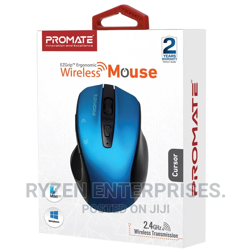 Promate 1600DPI Contoured Wireless Mouse, Blue