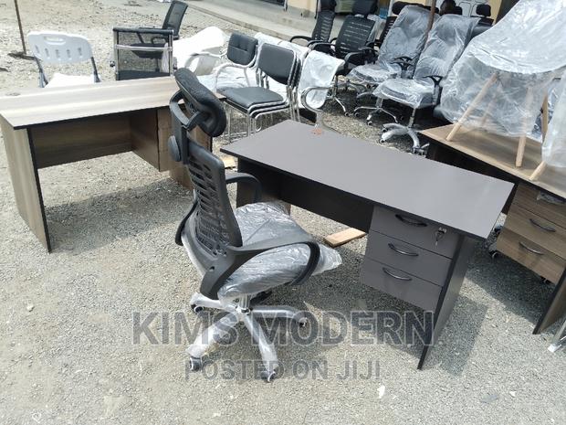 Office Desk Size 1.2 Metre Dark Gray + Headrest Chair.