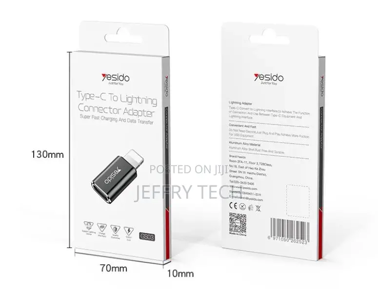 USB C Female To Lightning Male Adapter Charging Yesido