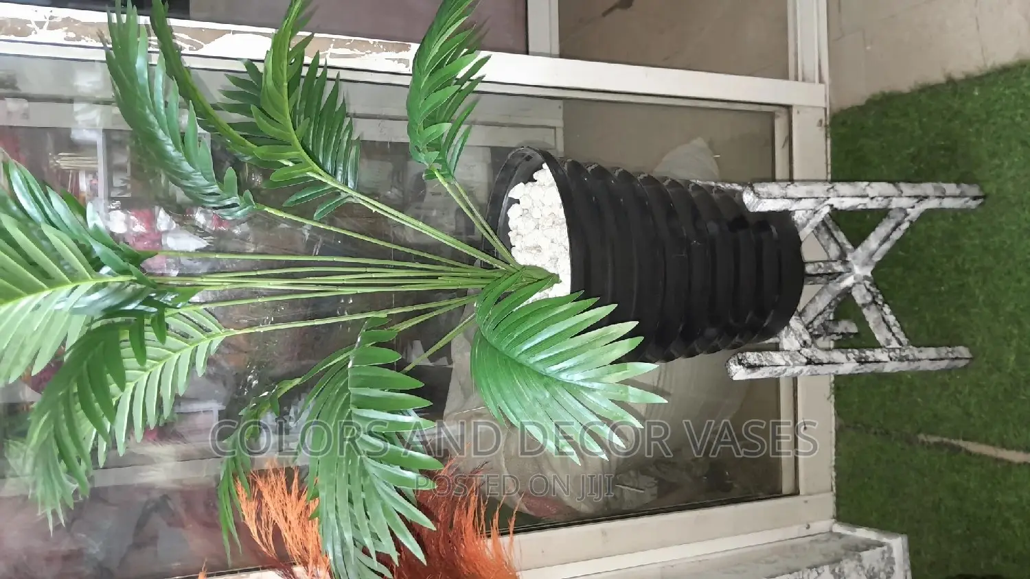 Palm Tree, Plastic Vase and Stand