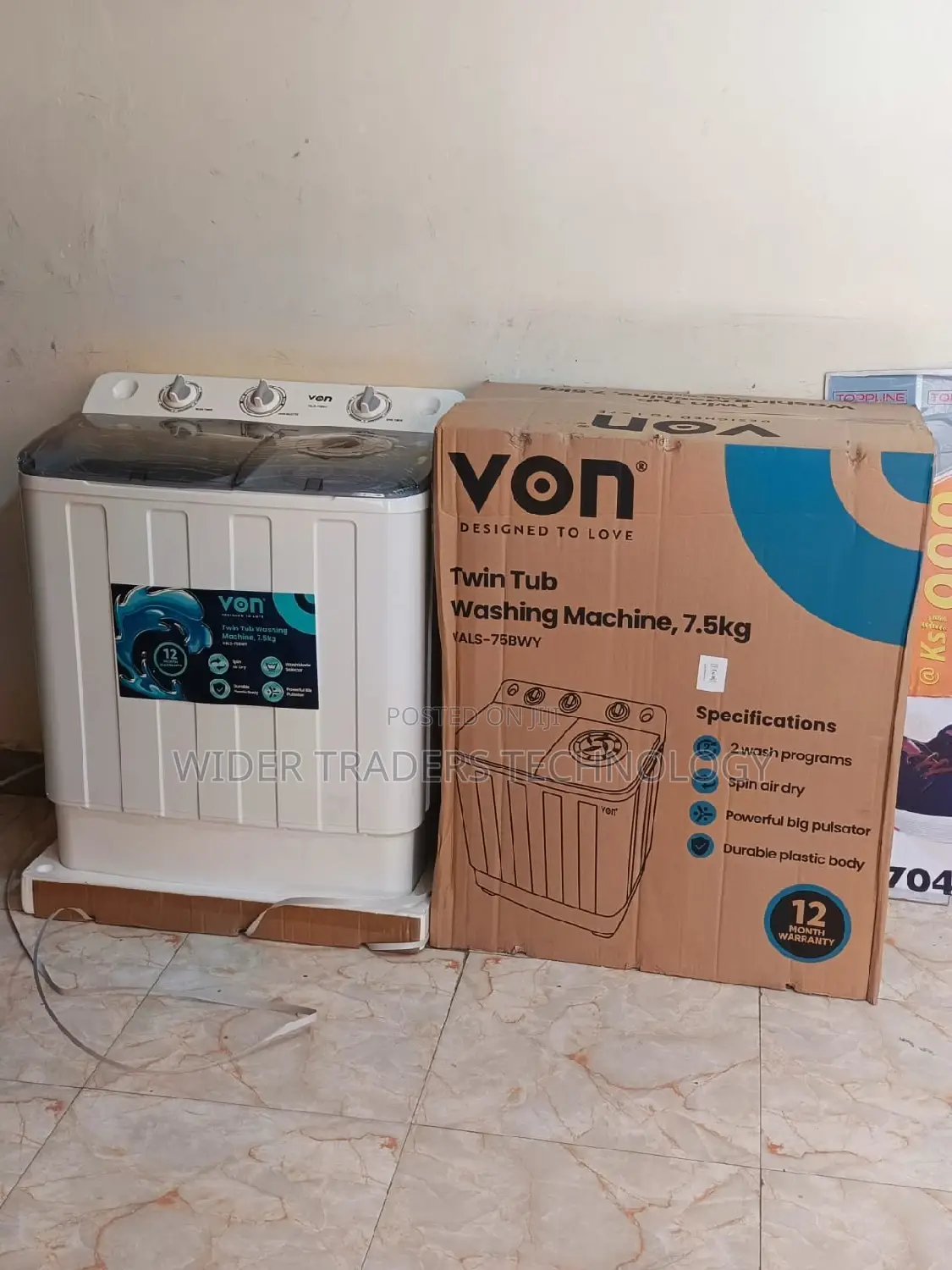 Von VALS-75BWY Twin Tub Washing Machine – 7.5kg