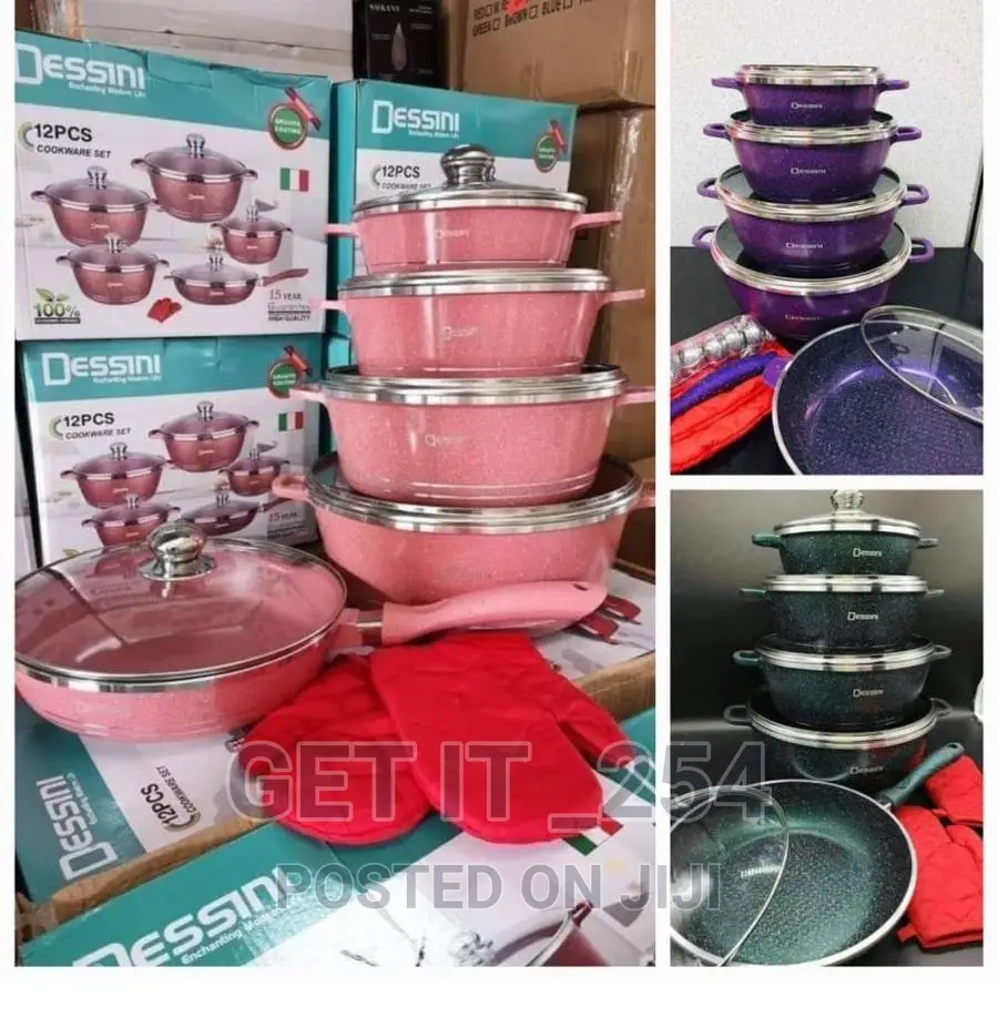 12 PCS Desini Cookware Set Pink Purple Dark Green and Royal