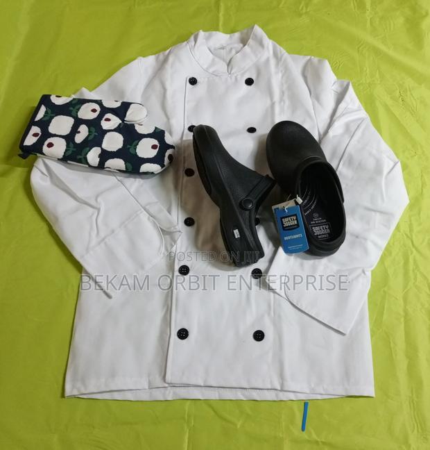 Long Sleeve White Cotton Chef Jacket+Clogs+Gloves Package