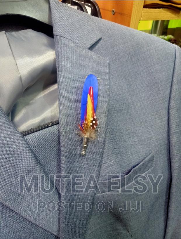 Royal Blue Feather Lapel Flowers - thumbnail 2
