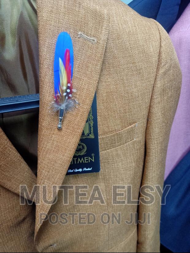 Royal Blue Feather Lapel Flowers - thumbnail 3