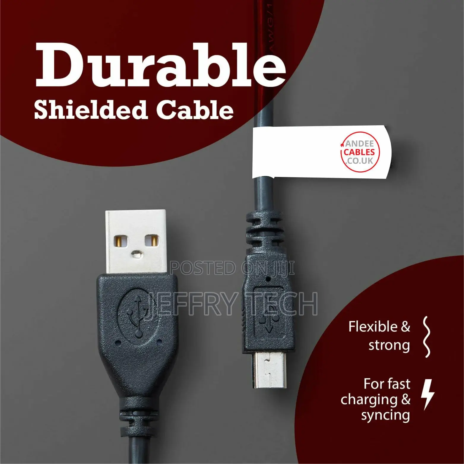 Dash Cam USB a Plug to Mini B 5 Pin 1m Data Cable Power Lead