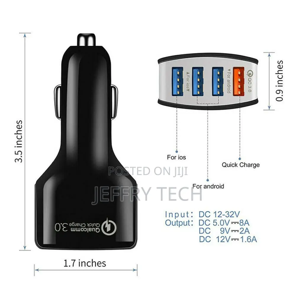 4 Port USB Car Charger/Adapter With QUICK CHARGE 3.0 Support