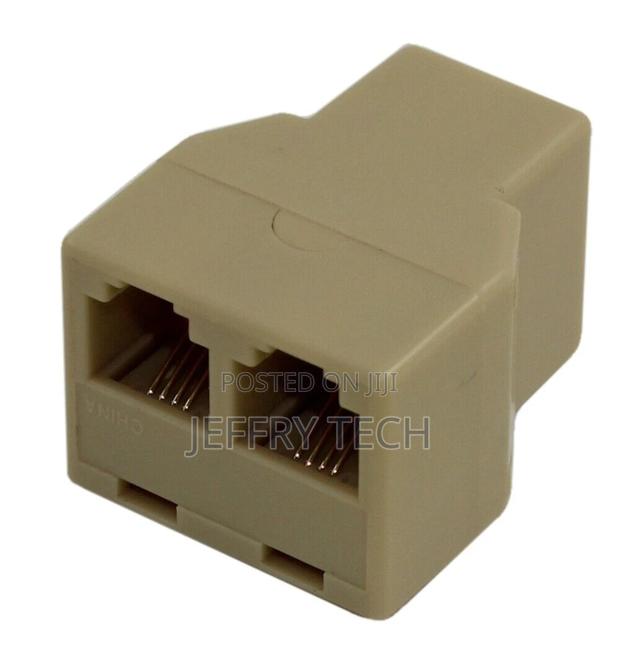 RJ11 Modular Telephone T-Adapter 1-Female to 2-Female Ivory