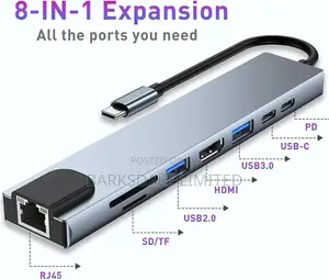 USB C Hub 8 In 1 Adapter HDMI Rj45 Ethernet Sd/Tf Docking