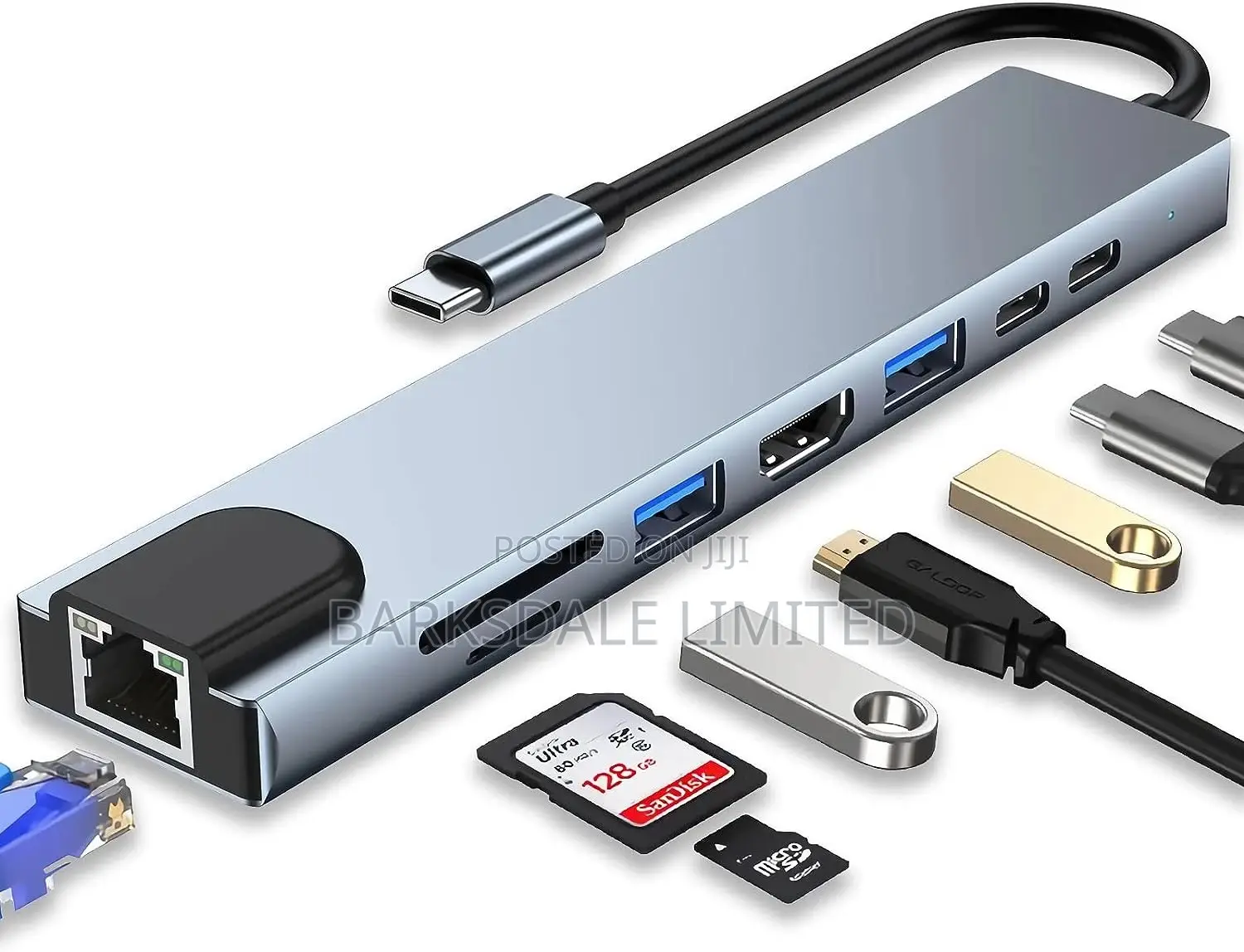 USB C Hub 8 In 1 Adapter HDMI Rj45 Ethernet Sd/Tf Docking