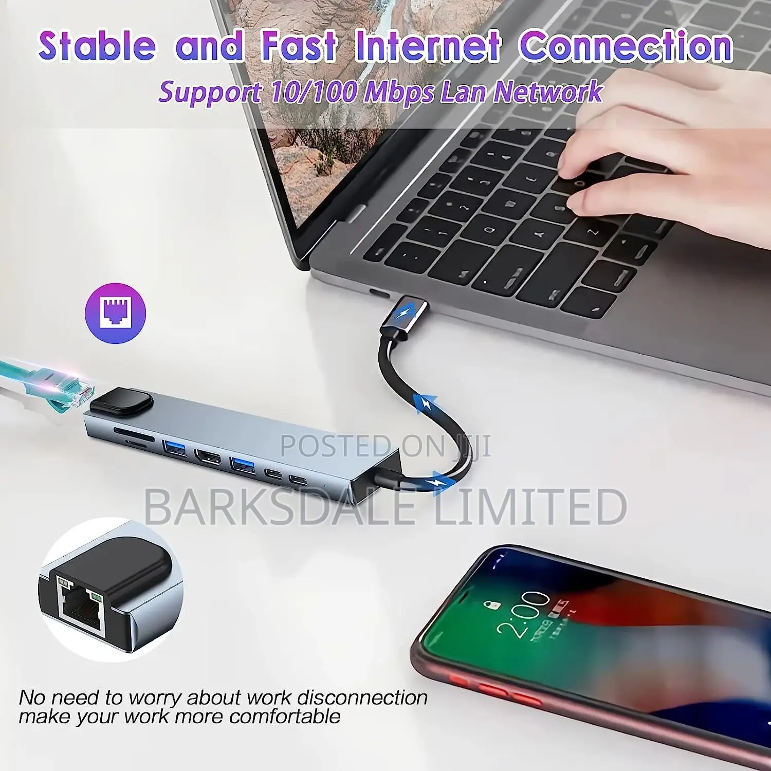 USB C Hub 8 In 1 Adapter HDMI Rj45 Ethernet Sd/Tf Docking