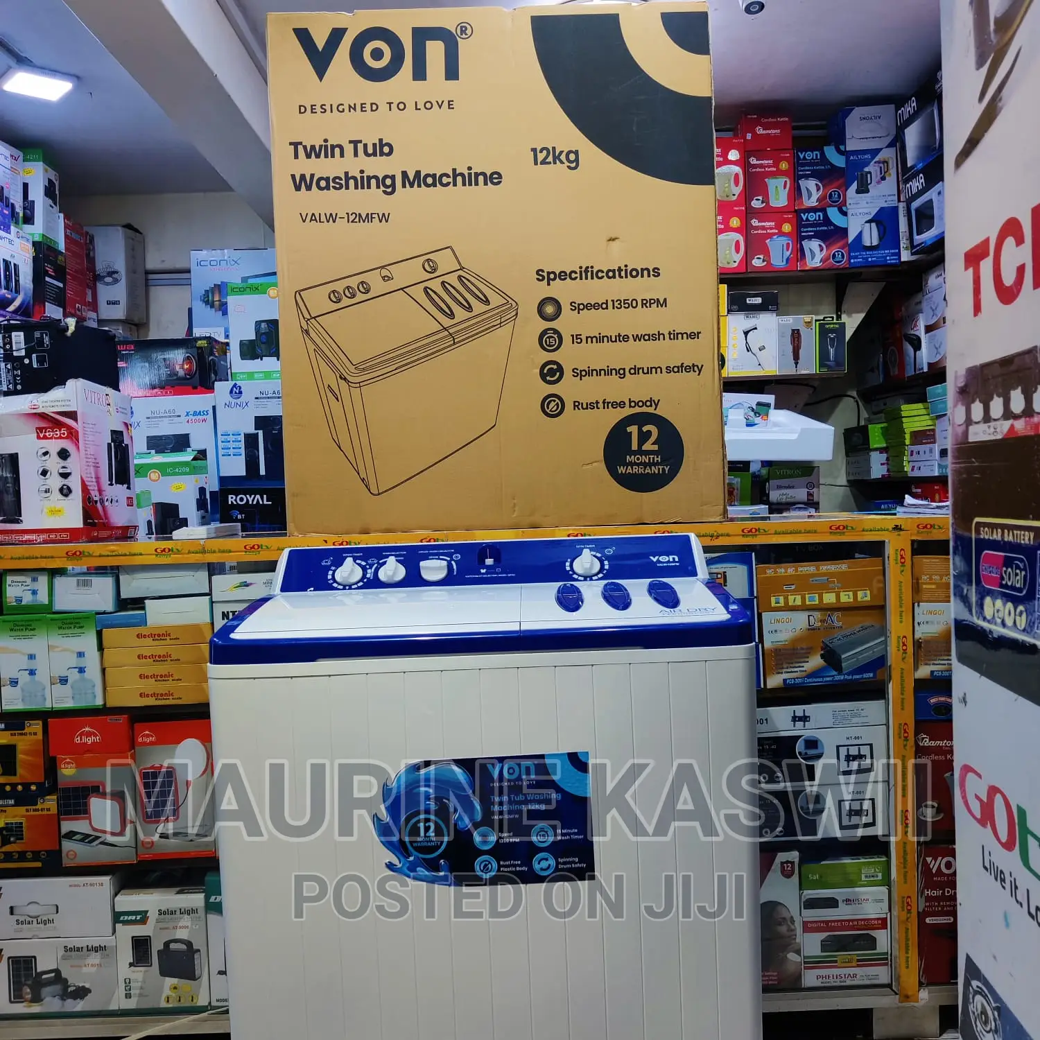 VON Twin Tub Washing Machine, White 12kg(valw-12mf
