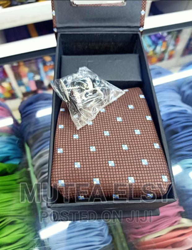 Coffee Brawn Polycadot Executive Tie Sets. - main view