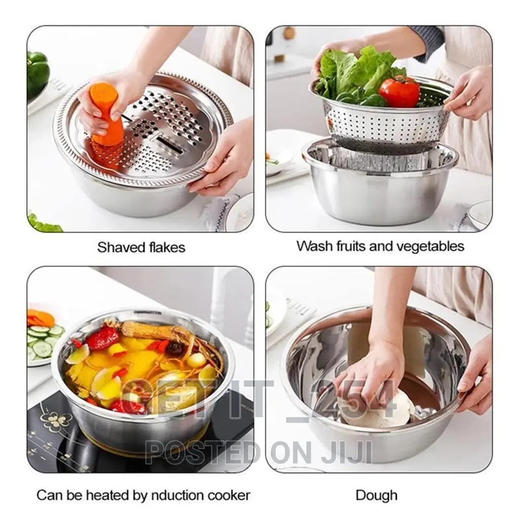Stainless Steel 3in1 Set of Grater Collander Bowl