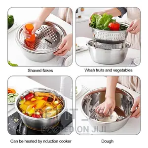 Stainless Steel 3in1 Set of Grater Collander Bowl