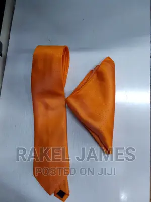 Orange Tie With Pocket Square