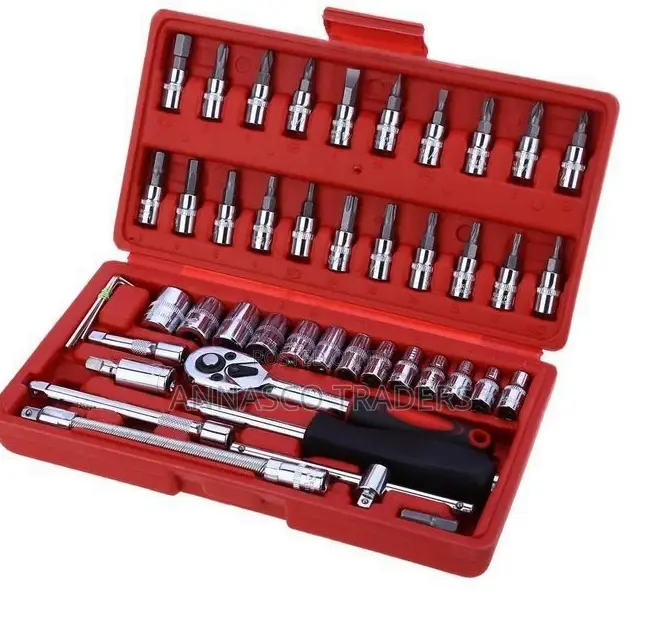 46pcs Socket Set 1/4 Car Tool Kit Ratchet Wrench Combination
