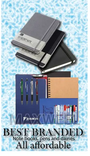 Branded Note Books, Pens and Diaries.