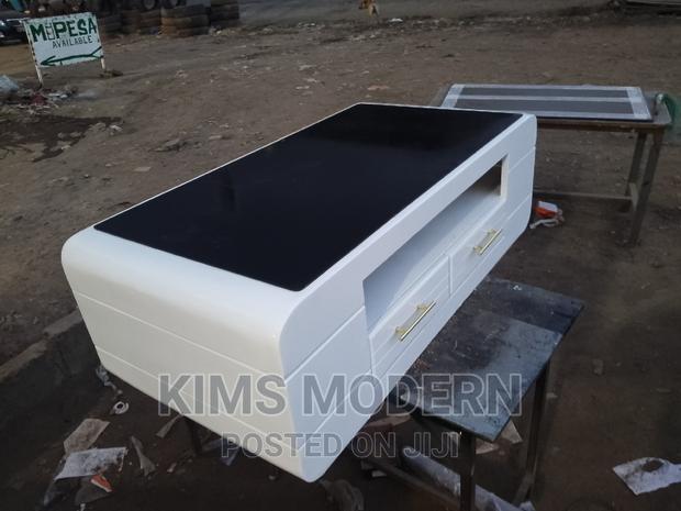 Coffee Table White Plain Glasstop Black. - main view