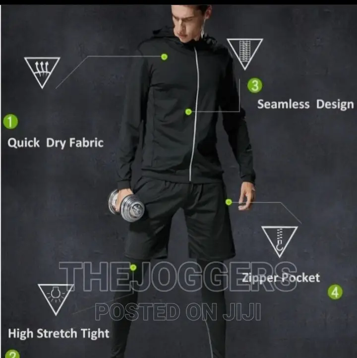 5 Pieces Complete Set Gym Wear For Men(S, M, L, Xl,2xl ,3xl)