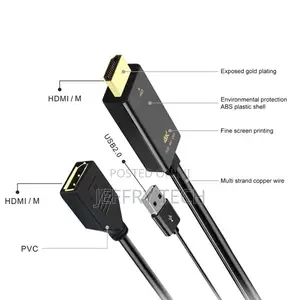 H146 HDMI + USB 2.0 Male to Displayport Female Adapter Cable