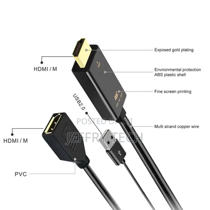 H146 HDMI + USB 2.0 Male to Displayport Female Adapter Cable