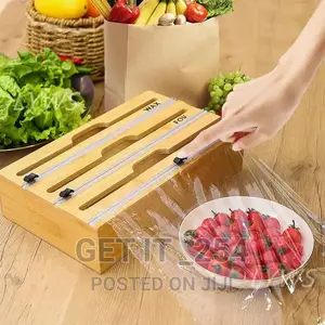 3in1 Bamboo Kitchen Foil Wrap Dispenser With Cutter