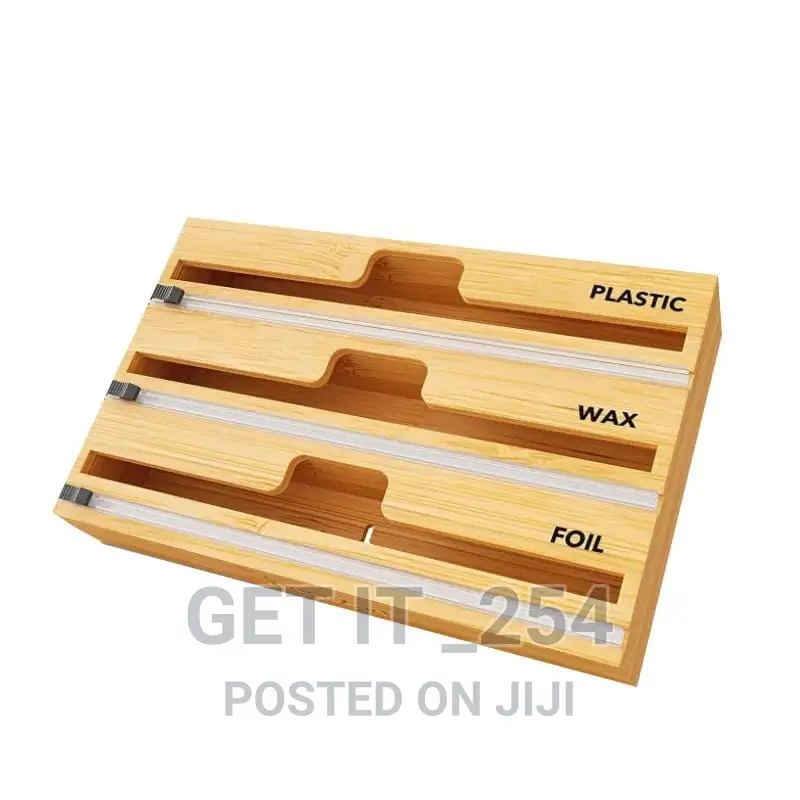 3in1 Bamboo Kitchen Foil Wrap Dispenser With Cutter