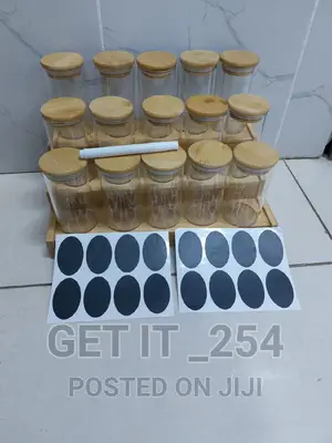 15pcs Glass Spice Jar Set With a Wooden Bamboo Stand