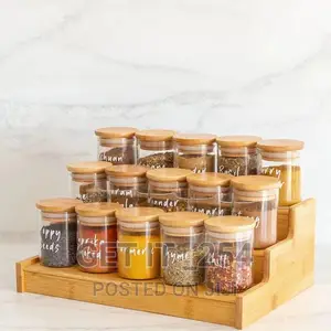 15pcs Glass Spice Jar Set With a Wooden Bamboo Stand