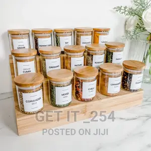 15pcs Glass Spice Jar Set With a Wooden Bamboo Stand