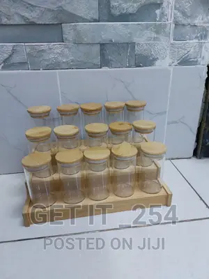 15pcs Glass Spice Jar Set With a Wooden Bamboo Stand