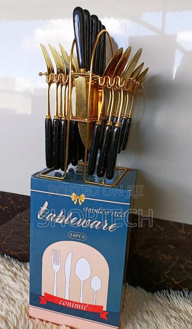 Gold With Marble Handle 24pcs Cutlery Set - thumbnail 2