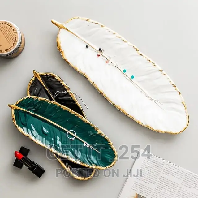 Nordic Gold Plating Ceramic Stylish Porcelain Feather Shape