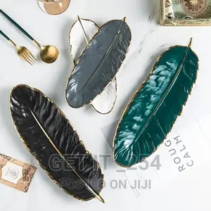 Nordic Gold Plating Ceramic Stylish Porcelain Feather Shape