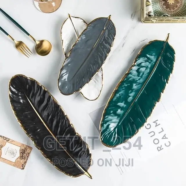 Nordic Gold Plating Ceramic Stylish Porcelain Feather Shape
