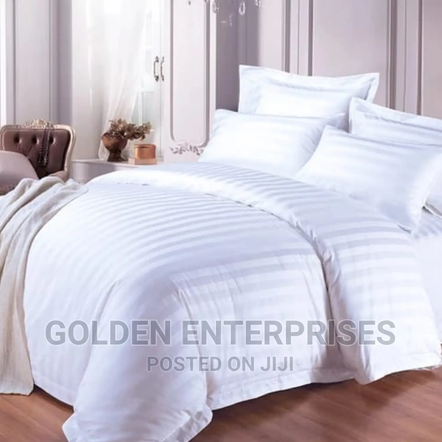 4pcs White Striped Duvet Cover Set, 6*7