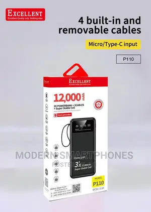 12000mah Quick Charge Powerbank With 3 Removable Cables 3x